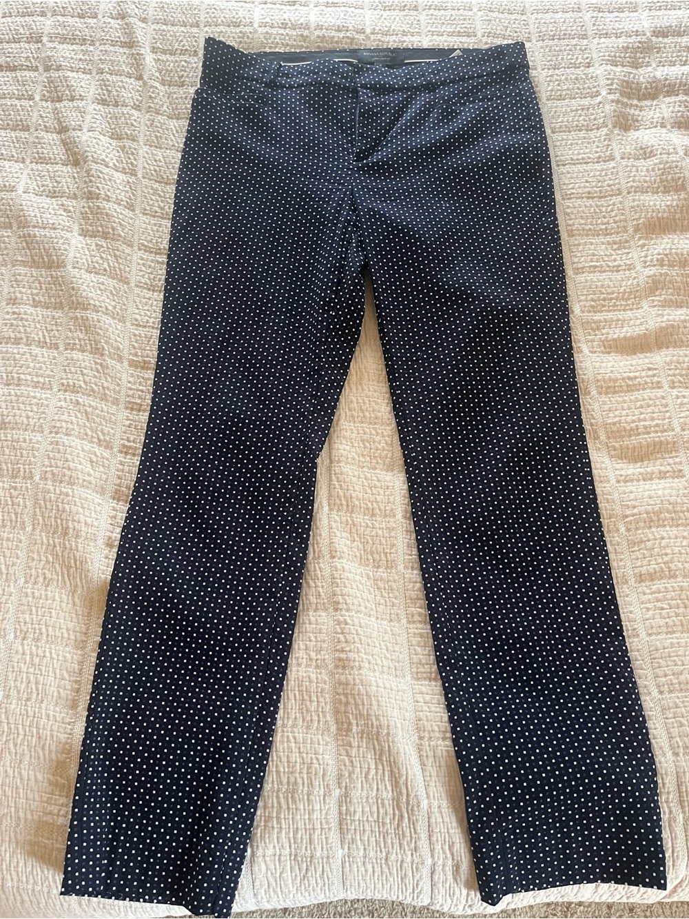 Banana Republic Factory Sloan Curvy Fit Navy Micro-Polka Dot Ankle Pants